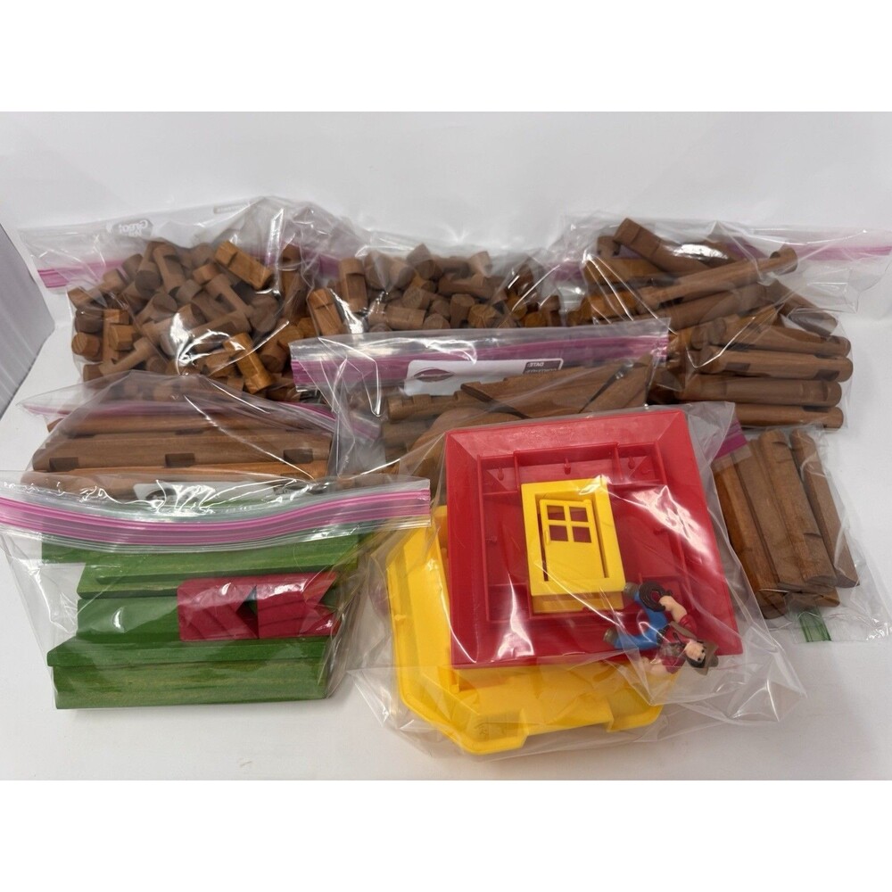 Vintage Lincoln Logs Wooden Building Pieces Lot ~290 Pieces Sorted Clean (B)